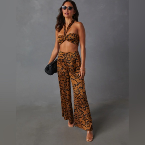 NWT Easy Tiger Animal Print Wide Leg Pant & Smocked Halter Bra Top - Picture 2 of 7